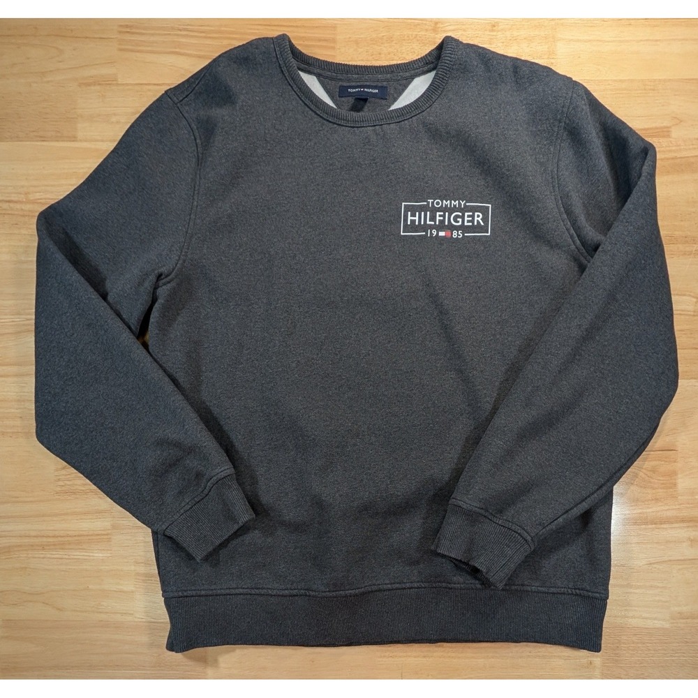 Tommy Hilfiger Mens XL Charcoal Gray Graphic Logo Crewneck Sweatshirt 1985 XL